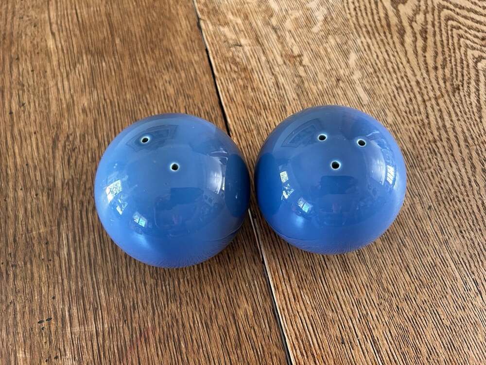 Vintage Ceramic Ball Salt and Pepper Shakers Blue Made in Japan